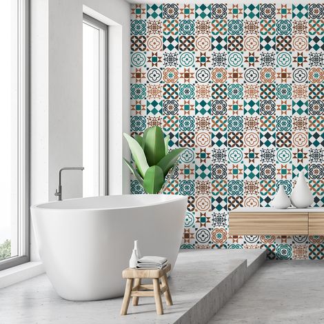 Sticker Mural Carrelage adhésif Cuisine Salle de Bain - 60 STICKERS CARREAUX DE CIMENT AZULEJOS VICINDA - 60stickers10x10cm (1/5)