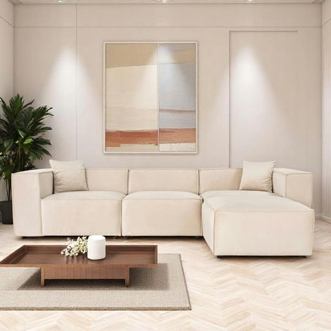 Canapé d'angle modulable beige, tissu lin OSTUNI (1/5)