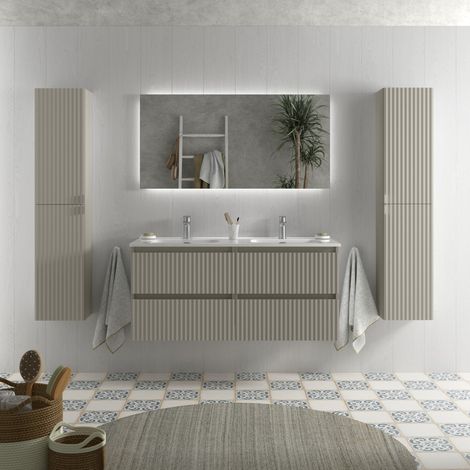 Mueble de Baño KIRA 120cm Gris mate 4 cajones Lavabo 2 pozas Porcelana (1/5)
