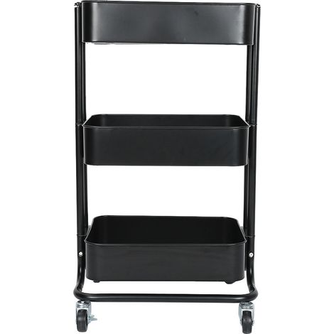 Chariot de coiffure à trois niveaux, chariot de rangement mobile étroit, avec roues, noir. (1/5)