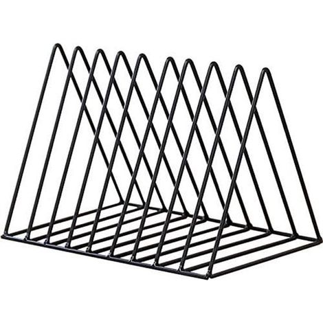 Revisteros, 9 compartimentos, Organizador de revistas, Soporte metálico para discos de vinilo, Soporte vertical para tocadiscos, Negro (1/5)