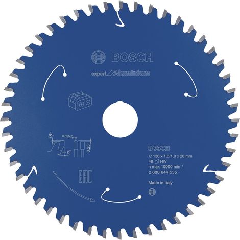 Lama per sega circolare Bosch Expert per alluminio, compatibile con seghe circolari a batteria, 136 x 1,6 / 1 x 20, 48 denti - 2608644535 (1/5)
