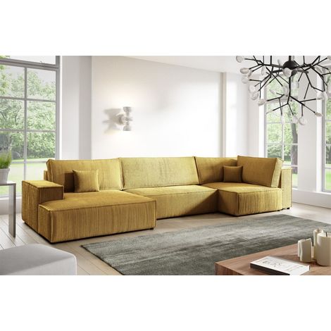 Wohnlandschaft Schlafsofa CORUNIA Stoff Poso Honiggelb Ottomane Links (1/5)