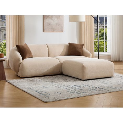Divano 3 posti e pouf in tessuto testurizzato beige - MIBASTO