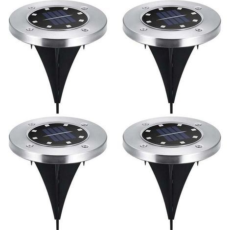 Lot de 4 disques solaires à LED spots de jardin à planter,lumière blanche (1/5)