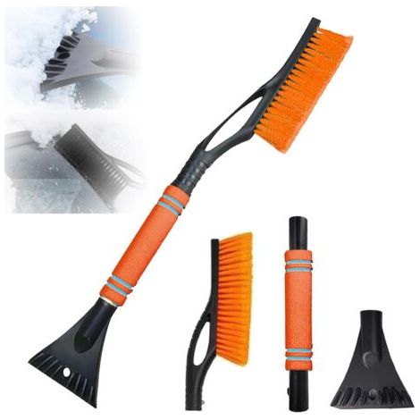 BUNTHAUS Grattoir à glace et brosse à neige 2 en 1, brosse à neige pour voiture, grattoir à glace automatique, brosse à neige, amovible, balai de neige, couleur orange, (1/5)