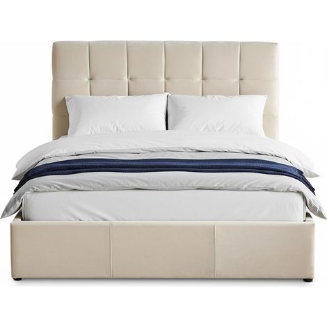 Lit double Luftani avec sommier relevable 140x190cm Velours Beige