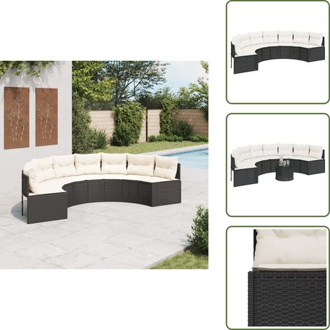 The Living Store Canapé de jardin avec coussins demi-rond noir résine tressée - Canapé De Jardin - Canapé Extérieur - Salon De Jardin - Mobilier De Jardin - Résine Tressée (1/5)