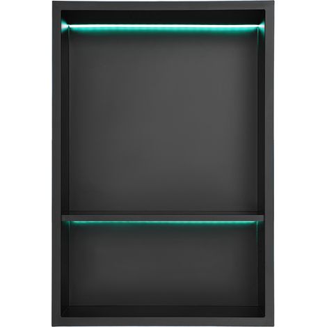 Niche murale en acier inoxydable avec lumière RVB, Niche murale encastrée à deux niveaux pour douche, pour salle de bain, cuisine, toilettes,33x49x10cm (1/5)