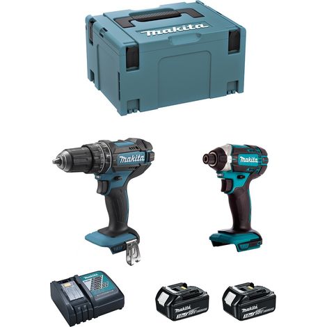 Makita – Pack de 2 outils électroportatifs 18V – Perceuse à percussion DHP482 – Visseuse à chocs DTD152 – 2 batteries 3.0Ah – Coffret MAKPAC
