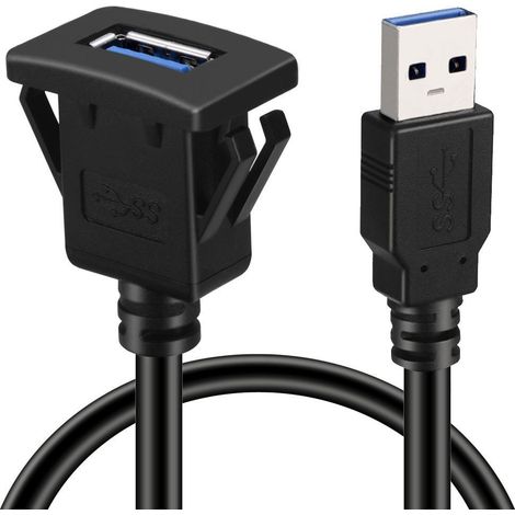 Recessed Female USB 3.0 Adapter Cable - 1m Extension, Ideal for Car, PC, Boat, Motorcycle, Dashboard (1/5)