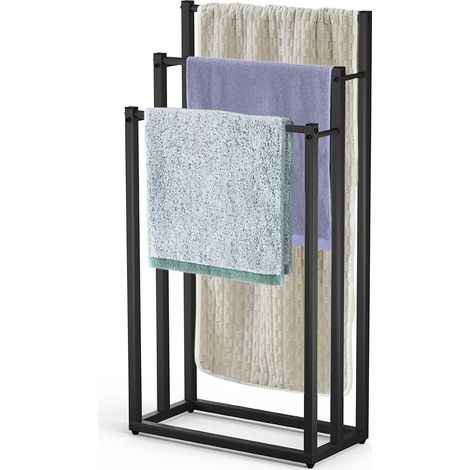 VOUNOT Freestanding Towel Rail 3-Tier Metal Towel Stand, Black