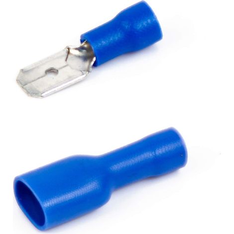 110x Cosse Electrique Plate 55x Male et Femelles Isolé Raccord Rapide Pour fils jusqu'à to 2.5mm² 6.3 mm 1.5mm Bleu (1/4)