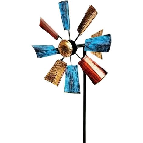 Moulin à vent avec piquet de sol, moulin à vent extérieur, décoration en métal pour cour, pelouse, terrasse, mélange de couleurs (1/5)