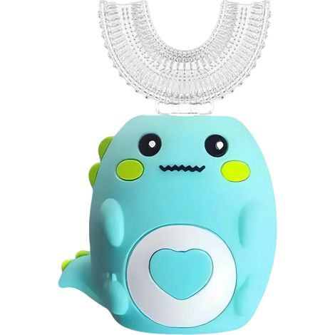 Brosse à dents électrique en forme de U pour enfants, brosse à dents sonique automatique à 360° avec 3 modes de nettoyage, étanche IPX7, design dinosaure de dessin animé (2-12 ans)-AquaForge