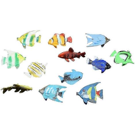 Lot de 12 mini poissons décoratifs pour enfants, en caoutchouc, parfaits pour les décorations de fête, poissons flottants, de haute qualité. (1/5)
