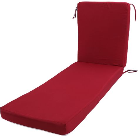 Coussin de chaise longue avec attaches déhoussable imperméable anti-décoloration coussin de rechange pour transat plage extérieur terrasse bordeaux (1/5)