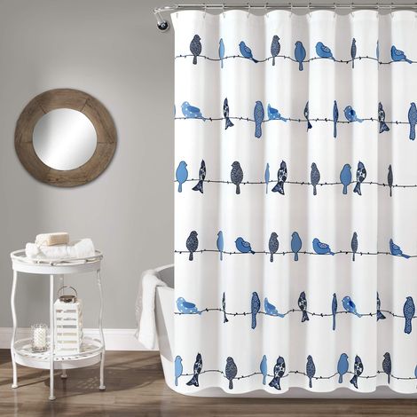 Rowley Rideau de Douche Motif Oiseaux et Fleurs Bleu Marine (1/5)