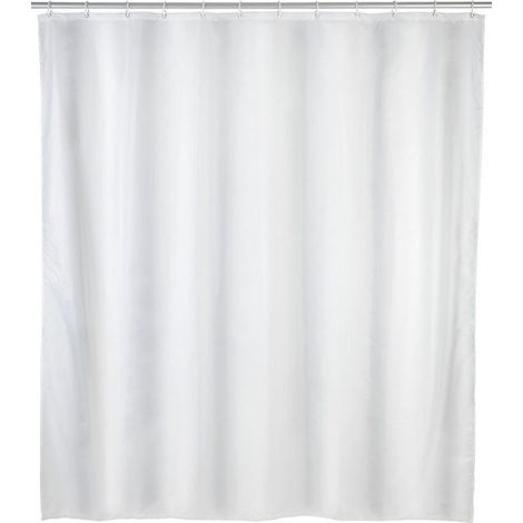 Rideau de douche blanc lavable 120x200 avec 8 anneaux de suspension, fabriqué en polyester recyclé, imperméable, écologique, résistant à la moisissure, durable, traité en surface, facile à utiliser et (1/5)