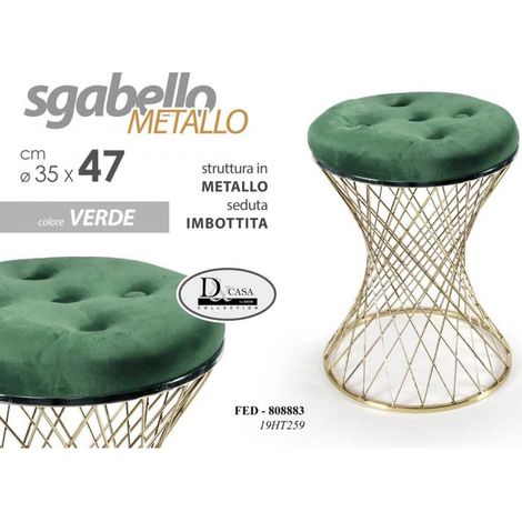 2x Tabouret tendance vert avec structure dorée 35 x 47 h