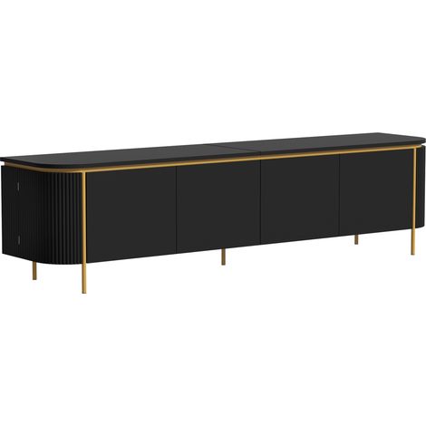 Meuble TV noir en MDF 180 cm avec 6 portes, passe-câbles et pieds en métal MODENUIT (1/5)