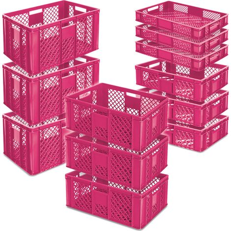 BRB 12x Stapelkorb / Bäckerkisten in 4 Größen, Grundmaß LxB 600x400 mm, H 90 mm, 150 mm, 240 mm, 320 mm, Farbe pink