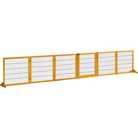 Freistehendes und faltbares Hundesicherheitsgitter – 6 modulare Kiefernholzpaneele – 432 x 36 x 70 cm – Gelb