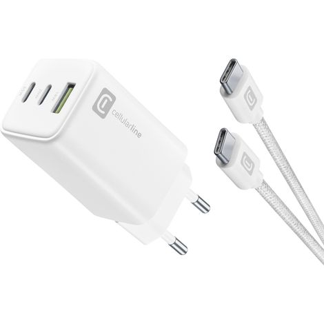 Cellularline ACHKITC2CGAN65TABW chargeur d'appareils mobiles Ordinateur portable, Smartphone, Tablette Blanc Secteur Charge rapide Intérieure