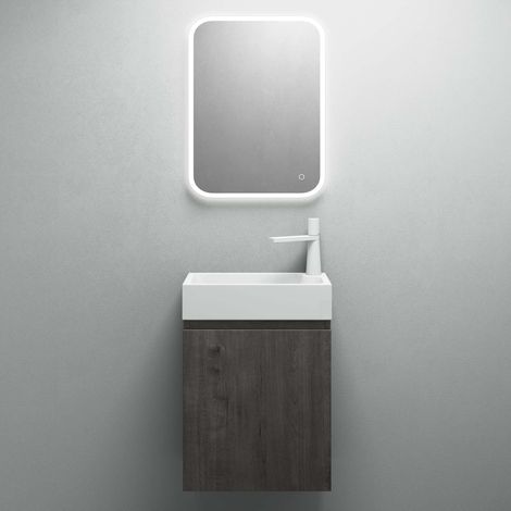 Mai & Mai Badmöbelset Badezimmermöbel bestehend aus Waschbecken LED-Spiegel und Waschbeckenunterschrank in grau-braun, BTH: 46x26x63cm Pisa02