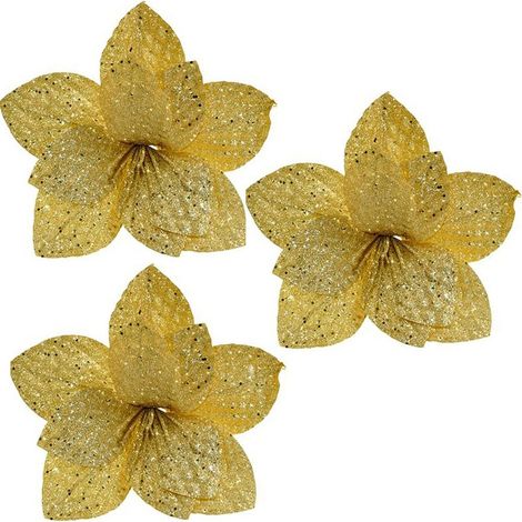 Fiore stella oro per albero di natale addobbi decorazioni natalizi appendere set 3 glitter ornamento allestimento ghirlande casa (1/5)