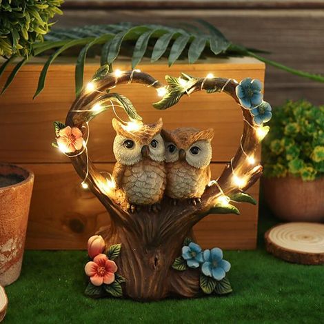 Ornement de jardin hibou à énergie solaire, décoration étanche, avec lumière LED solaire intégrée, statue de hibou pour la décoration de jardin. (1/5)