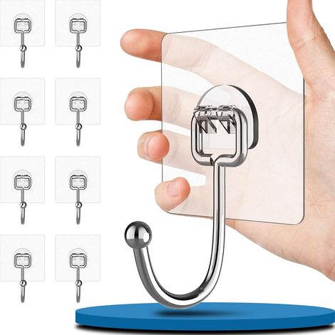 8 Pièces - Crochet Mural Adhésif - Acier Inoxydable - Charge Lourde Sans Perçage Pour Salle De Bain Et Cuisine Antirouille Argent 6x4cm (1/5)
