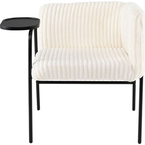 COSTWAY 47cm High Cozy Lounge Chair Corduroy Upholstered with 31x21cm Tray White (1/5)