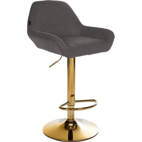 Taburete de bar x1 con reposapiés y respaldo bajo diseño moderno asiento de tela gris oscuro estructura de metal dorado 100006148 (1/5)