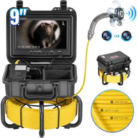 Caméra Inspection Canalisation 50 m Endoscope Drain Auto-nivellement avec Écran 9'' 1080P, Zoom 36X, Étanche IP68, Lumière 12 LED, Carte SD 32 Go, pour Conduit, Égout, Plomberie, Tuyaux, Maison (1/5)