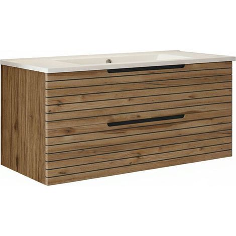 Kibath Mueble de baño con Lavabo KEN 100x45 cm acabado Desierto mate 2 cajones suspendido