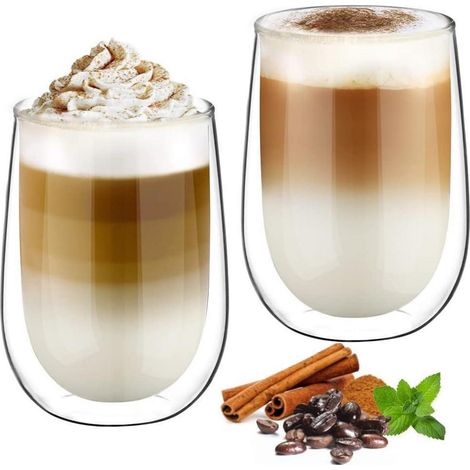 Doppelwandige Latte Macchiato Gläser Set 350ml Borosilikatglas Kaffeetassen 2er (1/5)