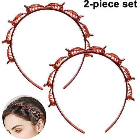 Lot de 2 bandeaux, résine ABS, dents anti-glisse, 8 pinces ajustables, coiffure double tresse, sport et quotidien (1/5)