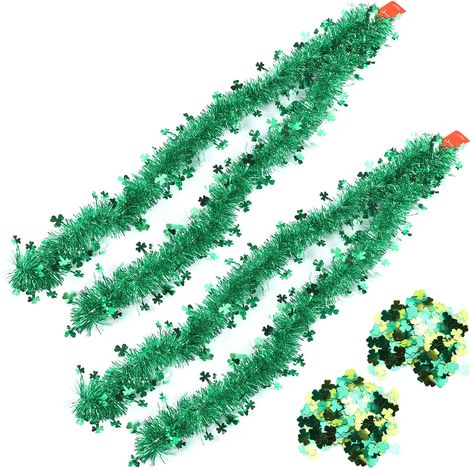 Shamrock Confetti Clover Tinsel Garland Lucky Irish Themed Craft Party Decorations (1/5)