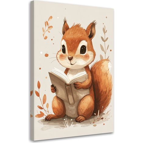 Wandbild Eichhörnchen liest ein Buch Waldtiere 20x30 (1/5)