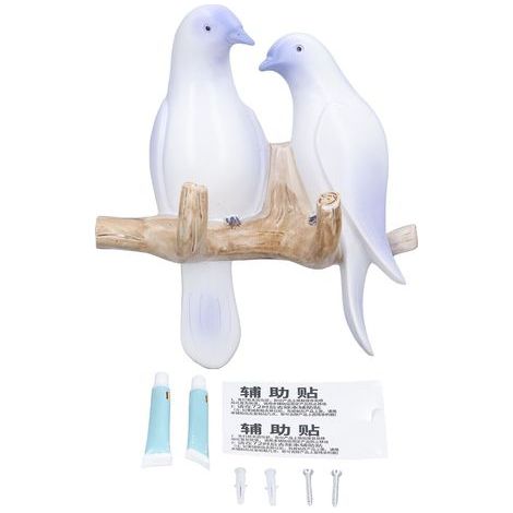 Un portant à vêtements mural en résine, avec de petits oiseaux perchés sur les branches.,imperméable en forme d'oiseau,violet clair (1/5)