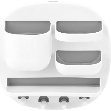 Boîte de rangement murale, grande capacité, en forme de disque, en matériau PP/PS, robuste et durable, installation sans clou, support auto-adhésif, blanche. (1/5)