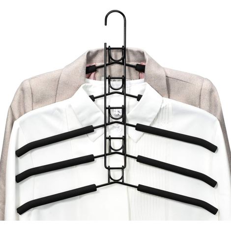 Cintres à Vêtements Multicouches 5 en 1 en éponge Antidérapante en Métal pour Vêtements Garde-Robe Armoire Multifonctionnelle Rangement pour Vêtements économiseur d'Espace, Noir-Fei Yu (1/5)