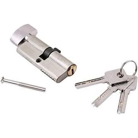 1 cylindre de serrure en laiton, cylindre à bouton/clé de 75 mm avec 3 clés en laiton, résistant au crochetage, au perçage, aux chocs, aux chocs, finition en aluminium poli (argent) (1/5)