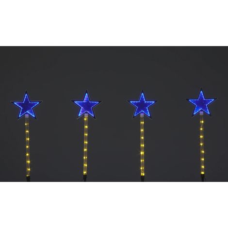 Set of 4 Christmas Infinity Star Light up Garden Pathway Stakes Blue - 60cm Tall