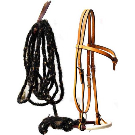Bosal en cuir et cuir brut et mecate en crin de cheval complet avec tête de lit en cuir