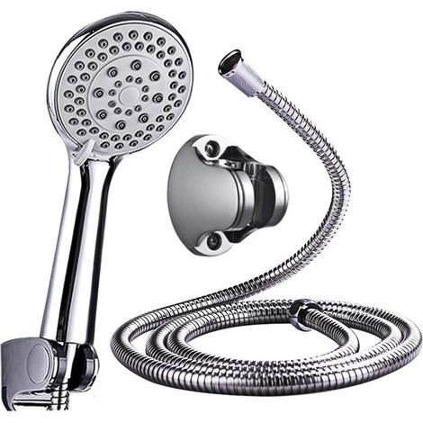 Pommeau de Douche Universelle ,Douchette Douche 5 Modes + 1.5M Tuyau de Douche Flexible en Acier Inoxydable Chrome Anti Calcaire Filtrant pour Salle de Bain (Argent + tube) (1/5)