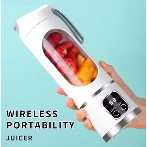 Wiederaufladbarer Mini-Eiswürfelbereiter und Entsafter für den Hausgebrauch, leistungsstarker Motor, großes Fassungsvermögen von 450 ml, Digitalanzeige und Messbecher – weiß
