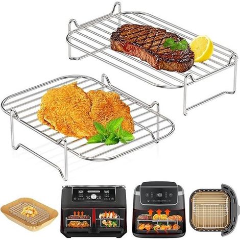 Grille empilable pour friteuse à air chaud, ensemble de 2 pièces en acier inoxydable (1/5)