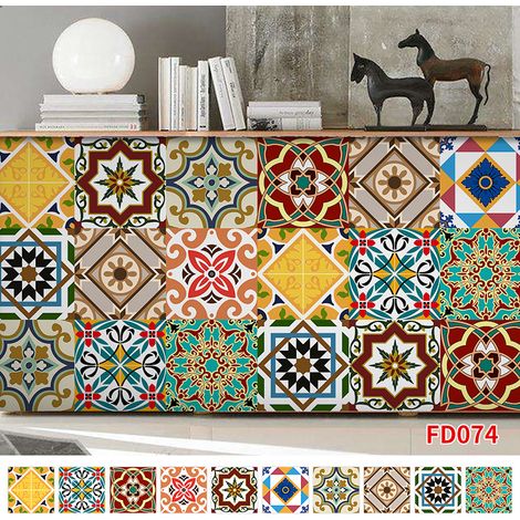 Sticker Mural Carrelage, Autocollants de sol auto-adhésifs, Autocollants de Carreaux Rétro, Imperméable et résistant à l'huile, 10 stickers 20 x 20cm (1/5)